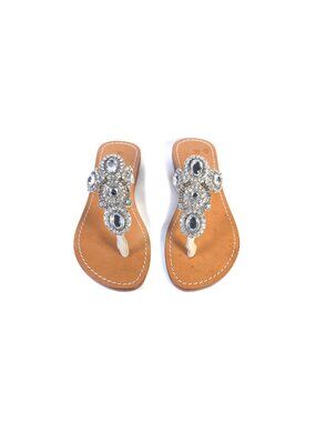 MYSTIQUE SANDALS Womens Size 7 Clear Crystal Flat Slide Thong Sandals